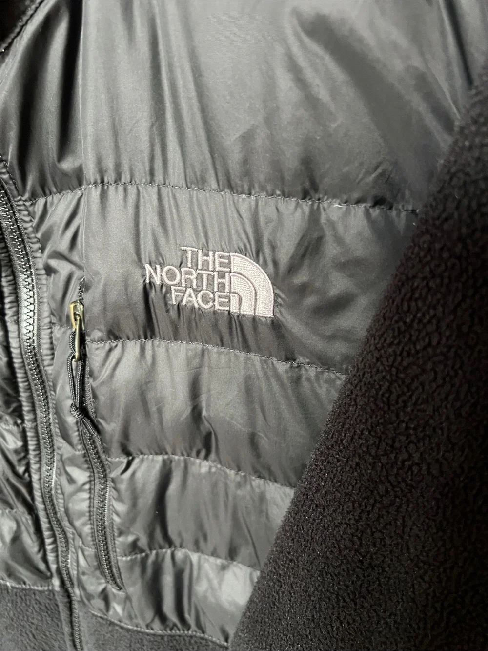 The North Face Men Denali 550 Down Hybrid Jacket Black Recycled Puff Fleece XL